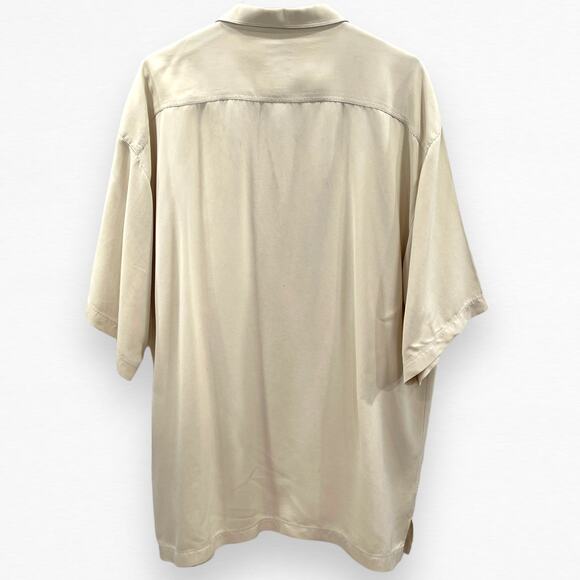 Tommy Bahama Shirt XL Tan Silk Button Down Short Sleeve Camp Casual Resort Wear - Picture 3 of 13